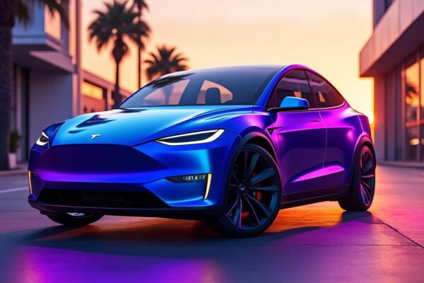 découvrez la tesla model y en édition spéciale avec sa teinte unique hypnose bleu-violet, alliant design innovant et technologie de pointe pour une expérience de conduite exceptionnelle.
