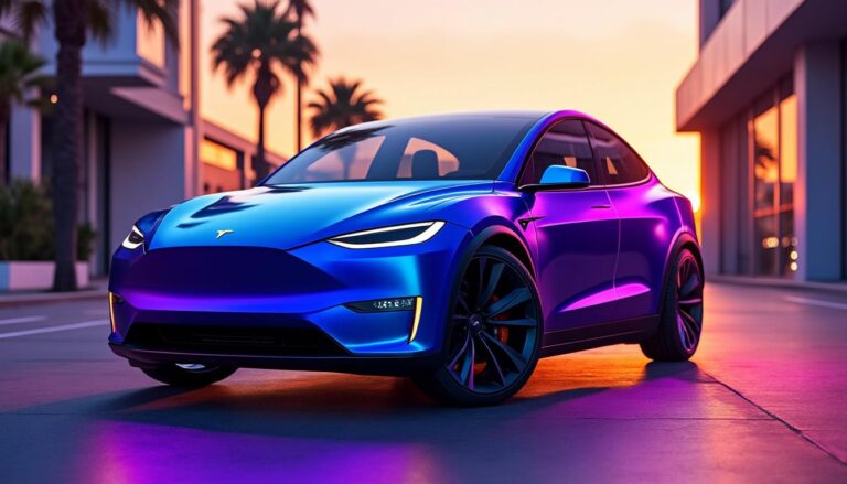 Première découverte de la Tesla Model Y en édition spéciale : la fascinante teinte Hypnose Bleu-Violet